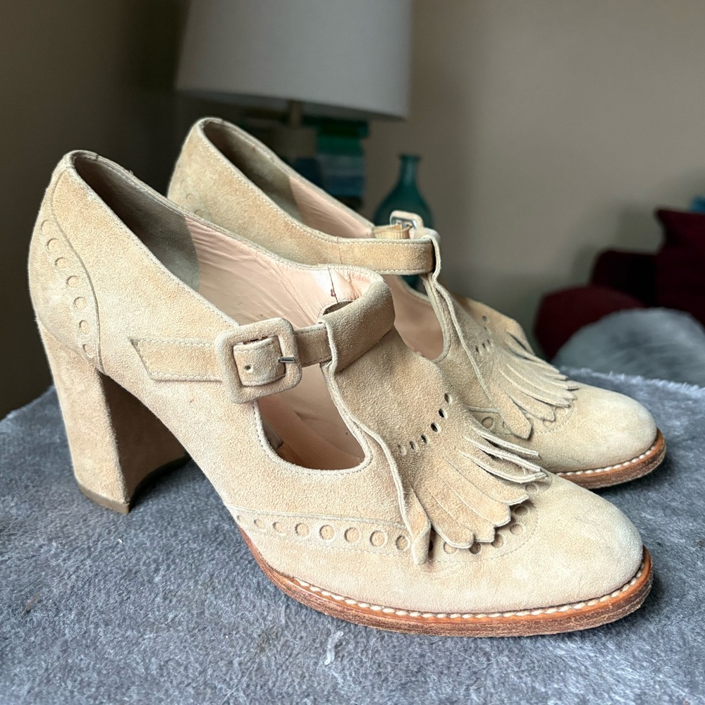Vintage Anne Klein suede leather brogue loafer heels 5.5 - Picture 2 of 14